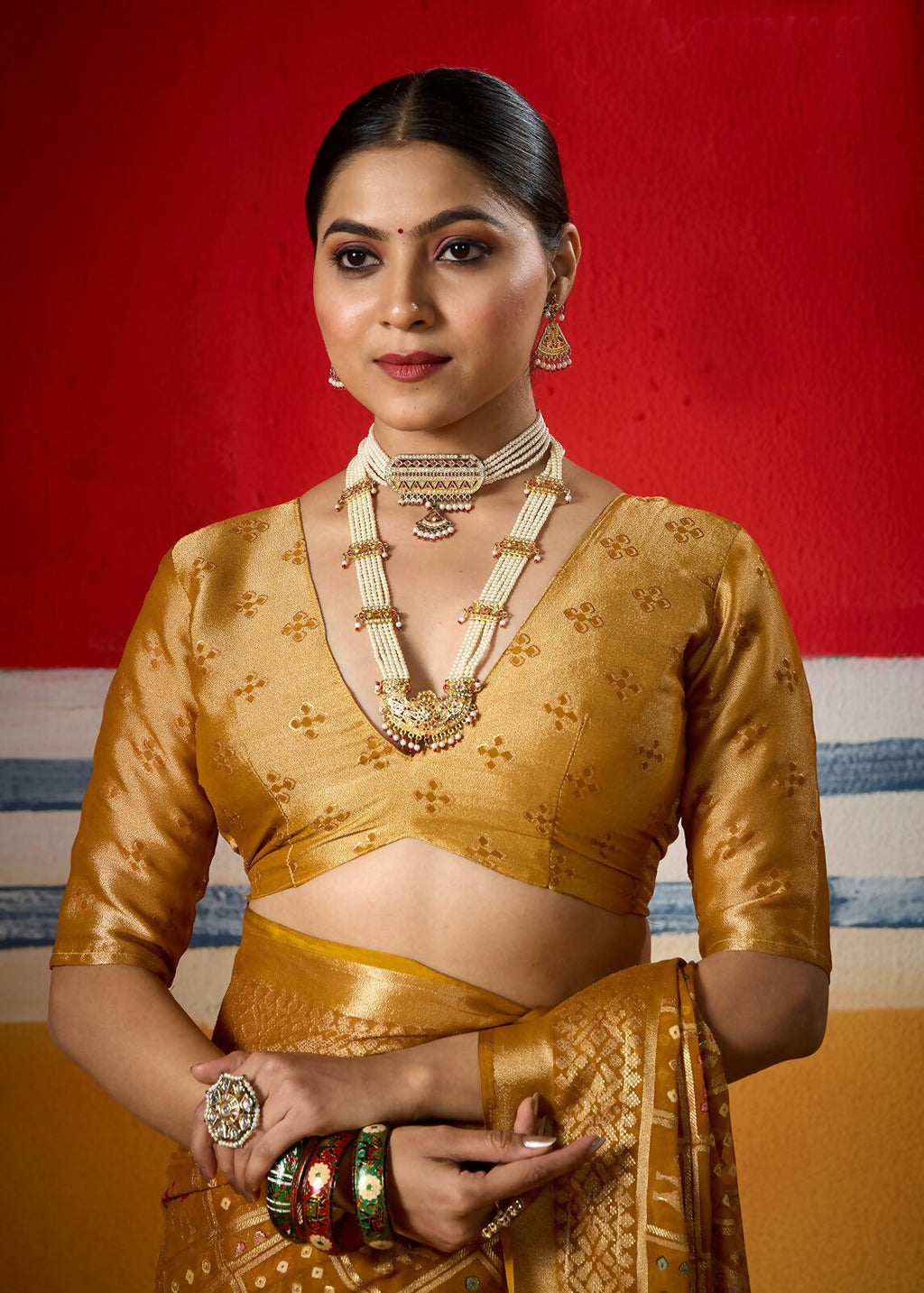 Joban Fashion Yellow Dull Moss Brasso Saree | Grocsy