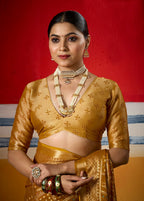 Joban Fashion Yellow Dull Moss Brasso Saree | Grocsy
