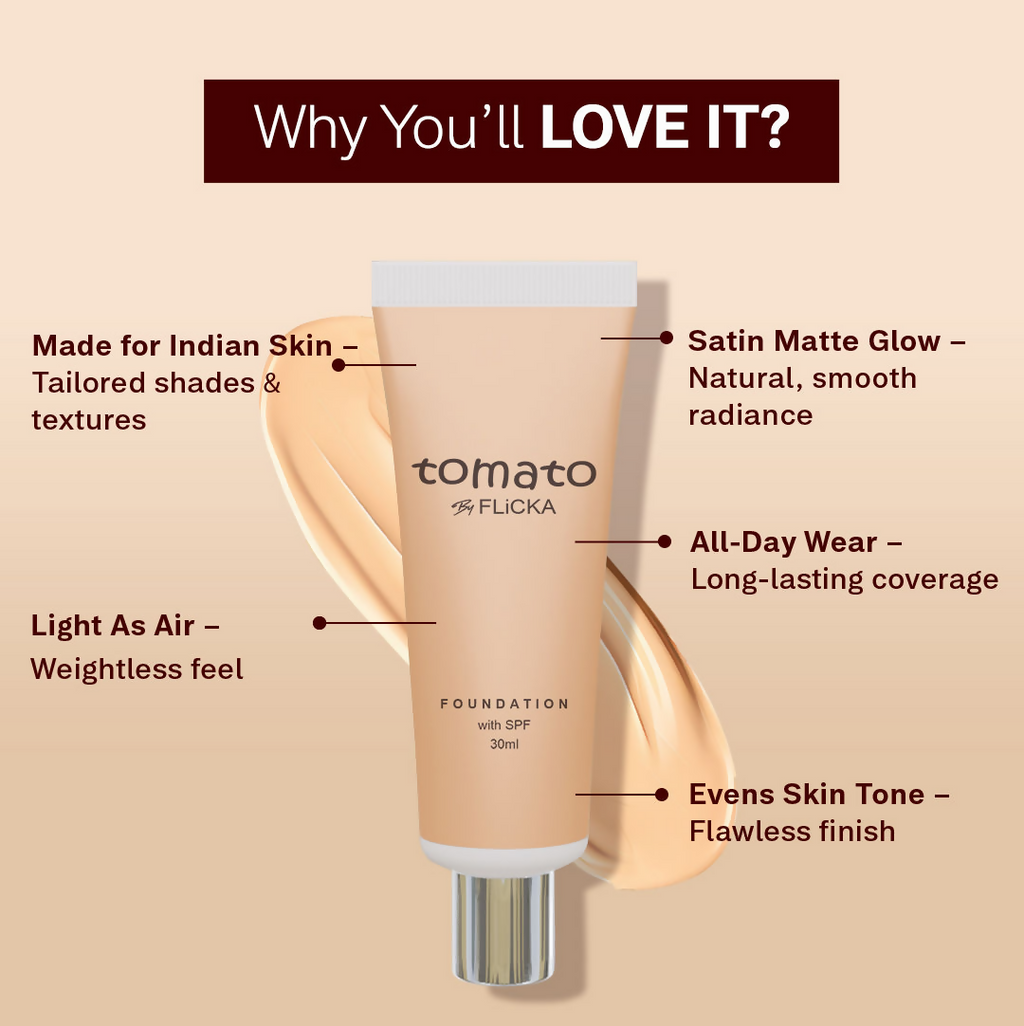 Flicka Cosmetics Tomato Moisturizing Lightweight & Long Lasting Liquid Foundation Walnut 04 | Grocsy