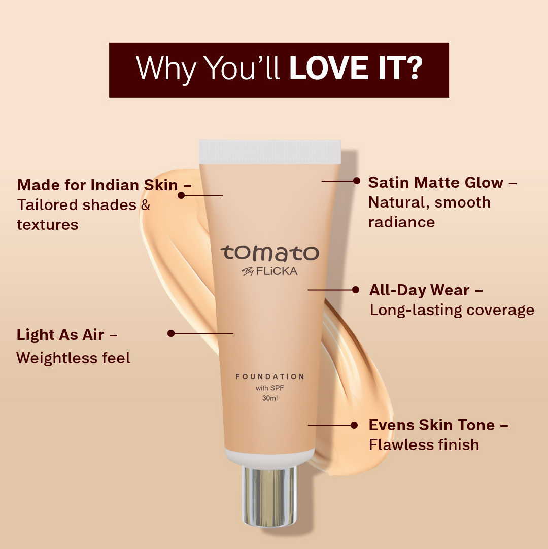 Flicka Cosmetics Tomato Moisturizing Lightweight & Long Lasting Liquid Foundation Walnut 04 | Grocsy