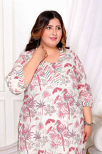 Miravan Women's Plus Size Light Pink Scenic Birds And Leaf Floral Printed Cotton Straight Pakistani Style Kurta And Palazzo | Grocsy