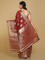 Kalamandir Peacock Print Red Silk Blend Saree | Grocsy