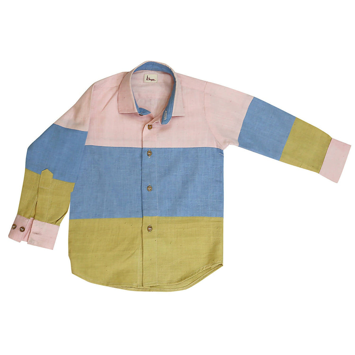 Mhyssa Blue and Yellow Color Blocked Shirt | Grocsy