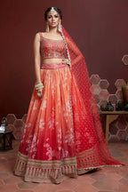 Wedding Designer Orange Tabby Silk Lehenga Choli - Anbazaar | Grocsy