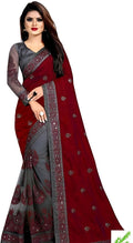 Dishitha Creation Indian Women's Designer Embroidered Art Silk Saree - Maroon | Grocsy