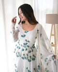 Dishitha Creation Women Floral Printed Designer Gown - Off White | Grocsy
