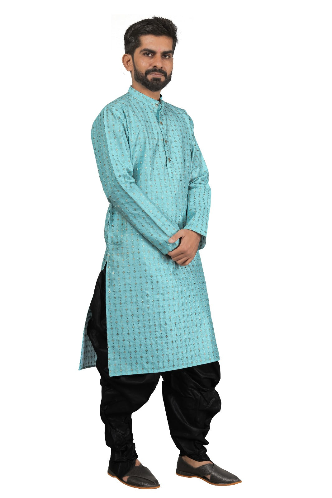 DEIANA'S Fancy Black Dhoti Embroidery kurta Set For Men's (Sky Blue) | Grocsy