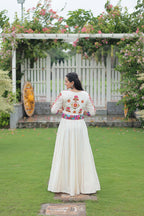 Evanik Navratri Off White Roamn Fabric With Kutchi Work Koti Style Blouse Stitched Lehenga Choli | Grocsy