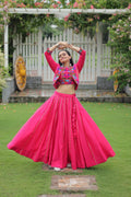 Evanik Navratri Pink Roamn Fabric With Kutchi Work Koti Style Blouse Stitched Lehenga Choli | Grocsy