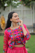 Evanik Navratri Pink Roamn Fabric With Kutchi Work Koti Style Blouse Stitched Lehenga Choli | Grocsy