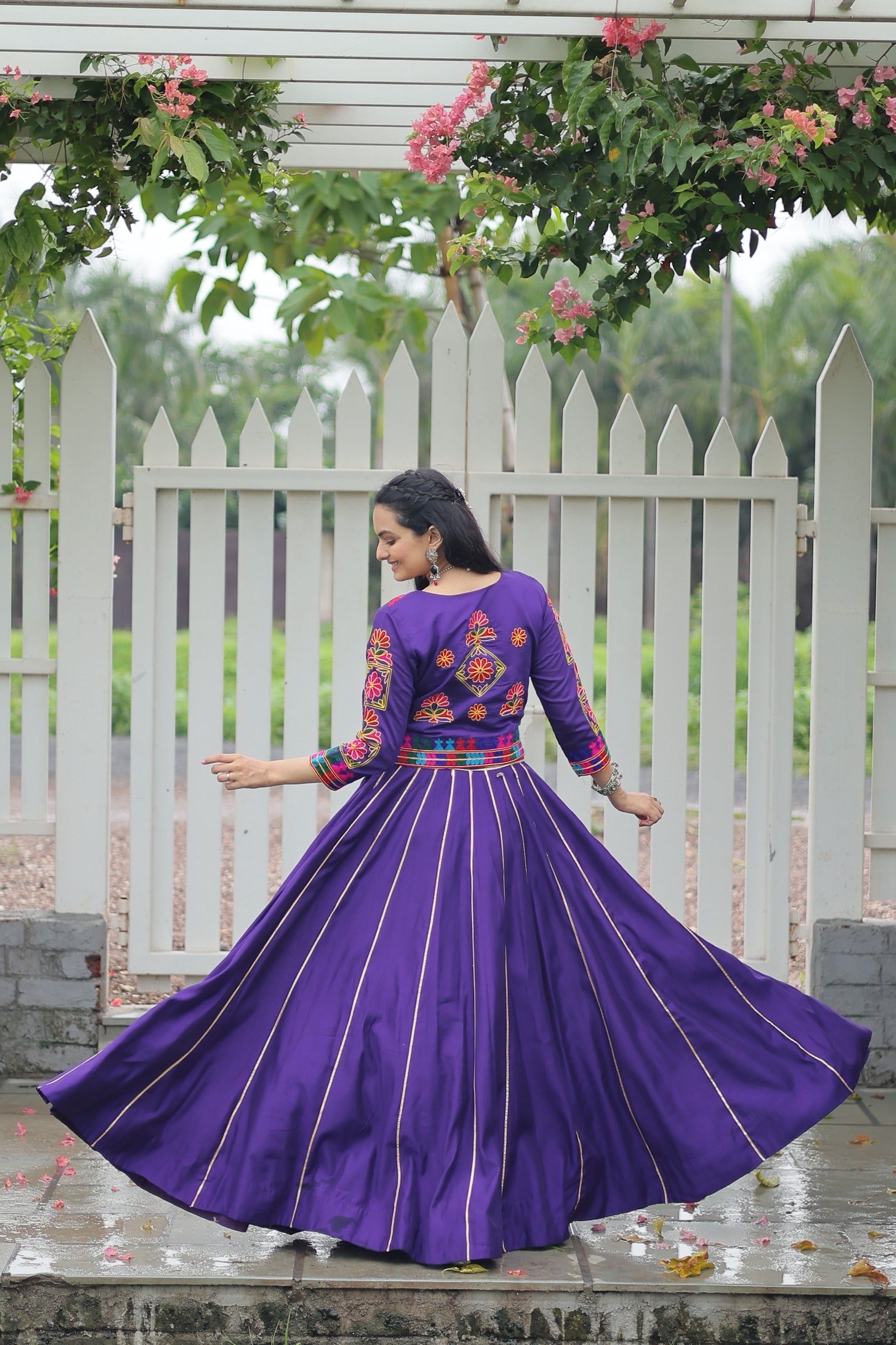 Evanik Navratri Purple Roamn Fabric With Kutchi Work Koti Style Blouse Stitched Lehenga Choli | Grocsy