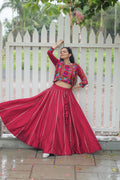 Evanik Navratri Maroon Roamn Fabric With Kutchi Work Koti Style Blouse Stitched Lehenga Choli | Grocsy