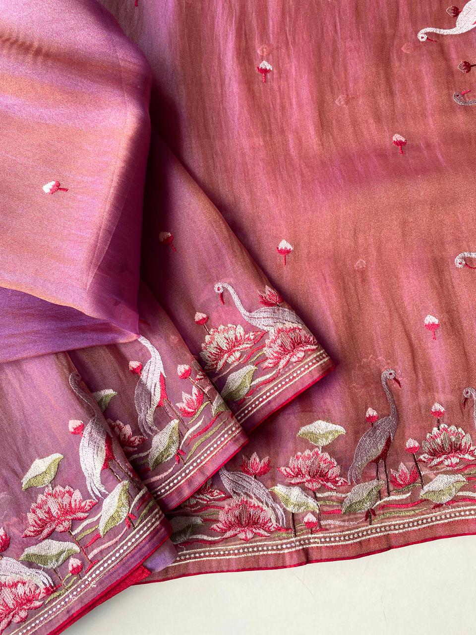 Mameraa Sarees Pink Royal Gabbana Silk Saree Woven In A Shiny Dual-Tone Finish-Pink | Grocsy