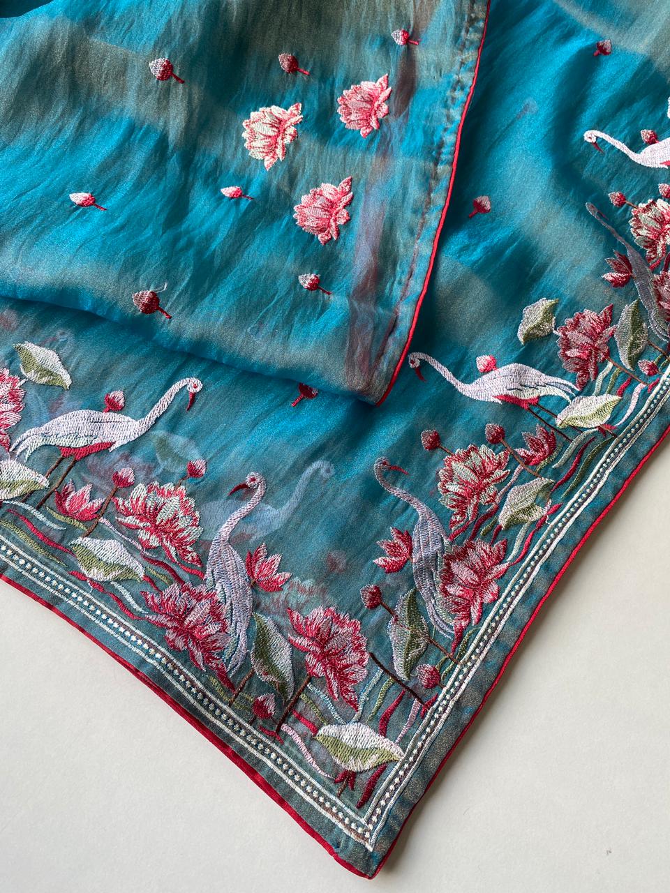 Mameraa Sarees Sky Blue Royal Gabbana Silk Saree Woven In A Shiny Dual-Tone Finish-Sky_Blue | Grocsy