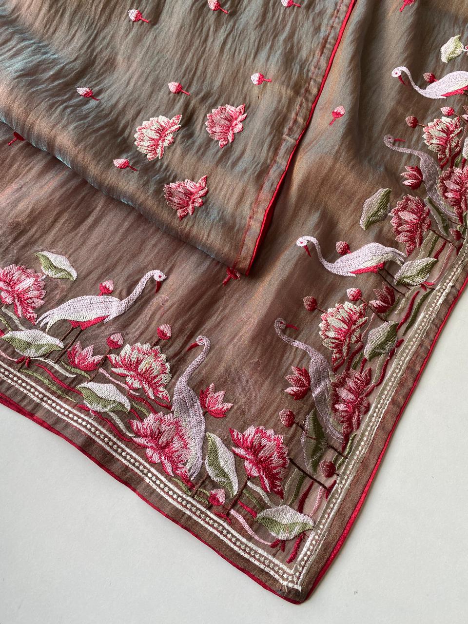 Mameraa Sarees Brown Royal Gabbana Silk Saree Woven In A Shiny Dual-Tone Finish-Brown | Grocsy