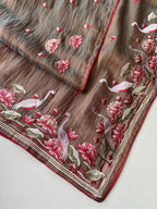Mameraa Sarees Brown Royal Gabbana Silk Saree Woven In A Shiny Dual-Tone Finish-Brown | Grocsy