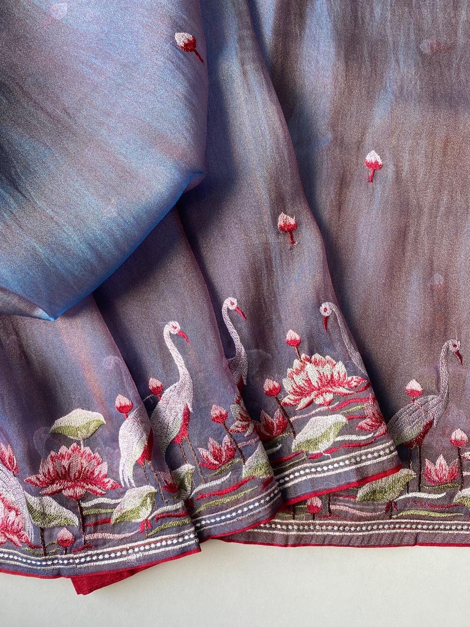 Mameraa Sarees Grey Royal Gabbana Silk Saree Woven In A Shiny Dual-Tone Finish-Grey | Grocsy