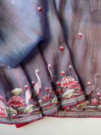 Mameraa Sarees Grey Royal Gabbana Silk Saree Woven In A Shiny Dual-Tone Finish-Grey | Grocsy