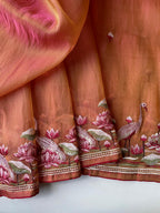 Mameraa Sarees Peach Royal Gabbana Silk Saree Woven In A Shiny Dual-Tone Finish-Peach | Grocsy