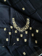 Mameraa Sarees Black Matka Silk Saree With All Over Designer Embroidery-Black | Grocsy