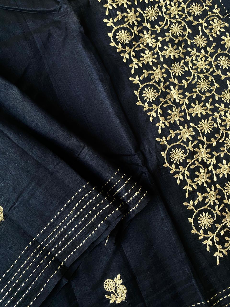 Mameraa Sarees Black Matka Silk Saree With All Over Designer Embroidery-Black | Grocsy