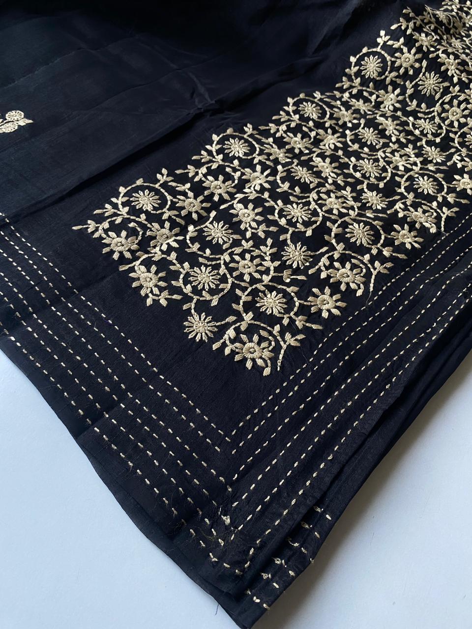 Mameraa Sarees Black Matka Silk Saree With All Over Designer Embroidery-Black | Grocsy