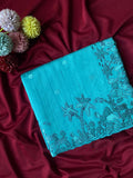 Mameraa Sarees Teal Matka Silk Saree With Heavy Floral Embroidery Border With Running Blouse-Teal | Grocsy