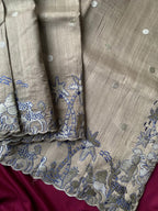 Mameraa Sarees Grey Matka Silk Saree With Heavy Floral Embroidery Border With Running Blouse-Grey | Grocsy