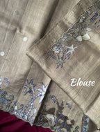 Mameraa Sarees Grey Matka Silk Saree With Heavy Floral Embroidery Border With Running Blouse-Grey | Grocsy
