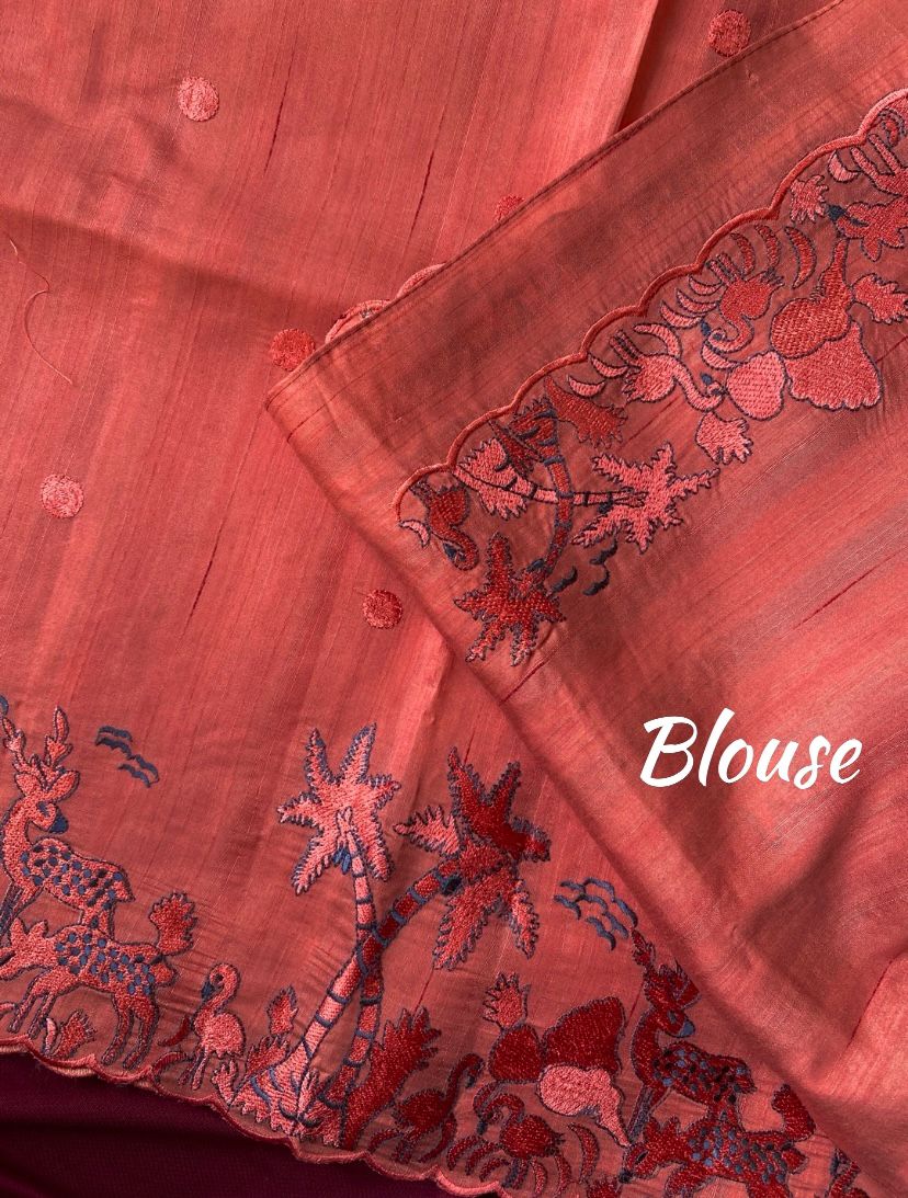 Mameraa Sarees Orange Matka Silk Saree With Heavy Floral Embroidery Border With Running Blouse-Orange | Grocsy