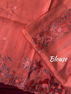 Mameraa Sarees Orange Matka Silk Saree With Heavy Floral Embroidery Border With Running Blouse-Orange | Grocsy