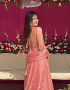 Yash Enterprise Peach Fendy Silk Party Wear Embroidery Suit Set | Grocsy