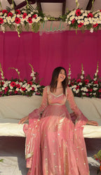 Yash Enterprise Peach Fendy Silk Party Wear Embroidery Suit Set | Grocsy