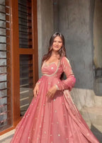 Yash Enterprise Peach Fendy Silk Party Wear Embroidery Suit Set | Grocsy