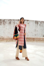 Jompers Women Red & Yellow Self-Striped Straight Kurta | Grocsy