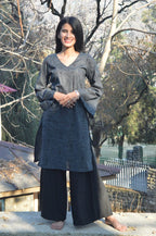 Jompers Women Charcoal Grey & Black Printed Straight Kurta | Grocsy