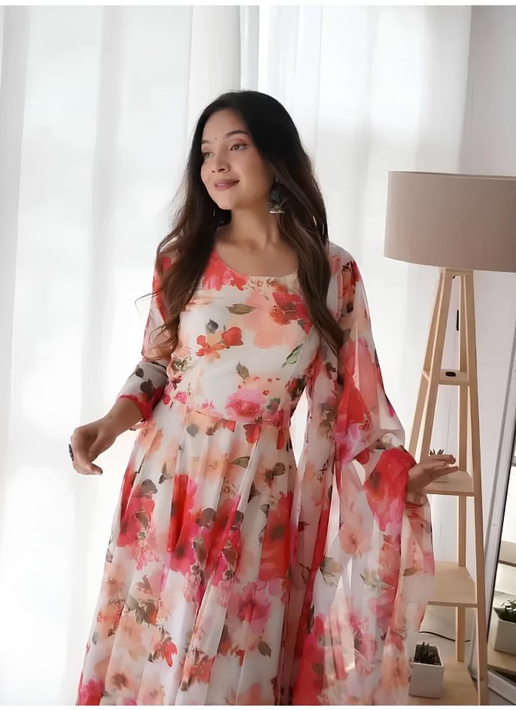 Indian Clothing Dishitha Creation Women Floral Printed Designer Gown - Pink | Grocsy