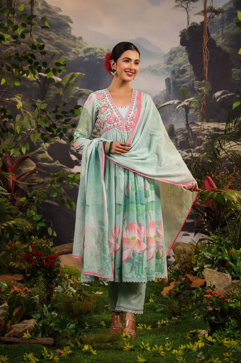 Alia Cut Embroidered & Floral Printed Kurta With Pant & Dupatta Luxury Premium, Multicolor - Hiral Fashion | Grocsy