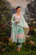 Alia Cut Embroidered & Floral Printed Kurta With Pant & Dupatta Luxury Premium, Multicolor - Hiral Fashion | Grocsy