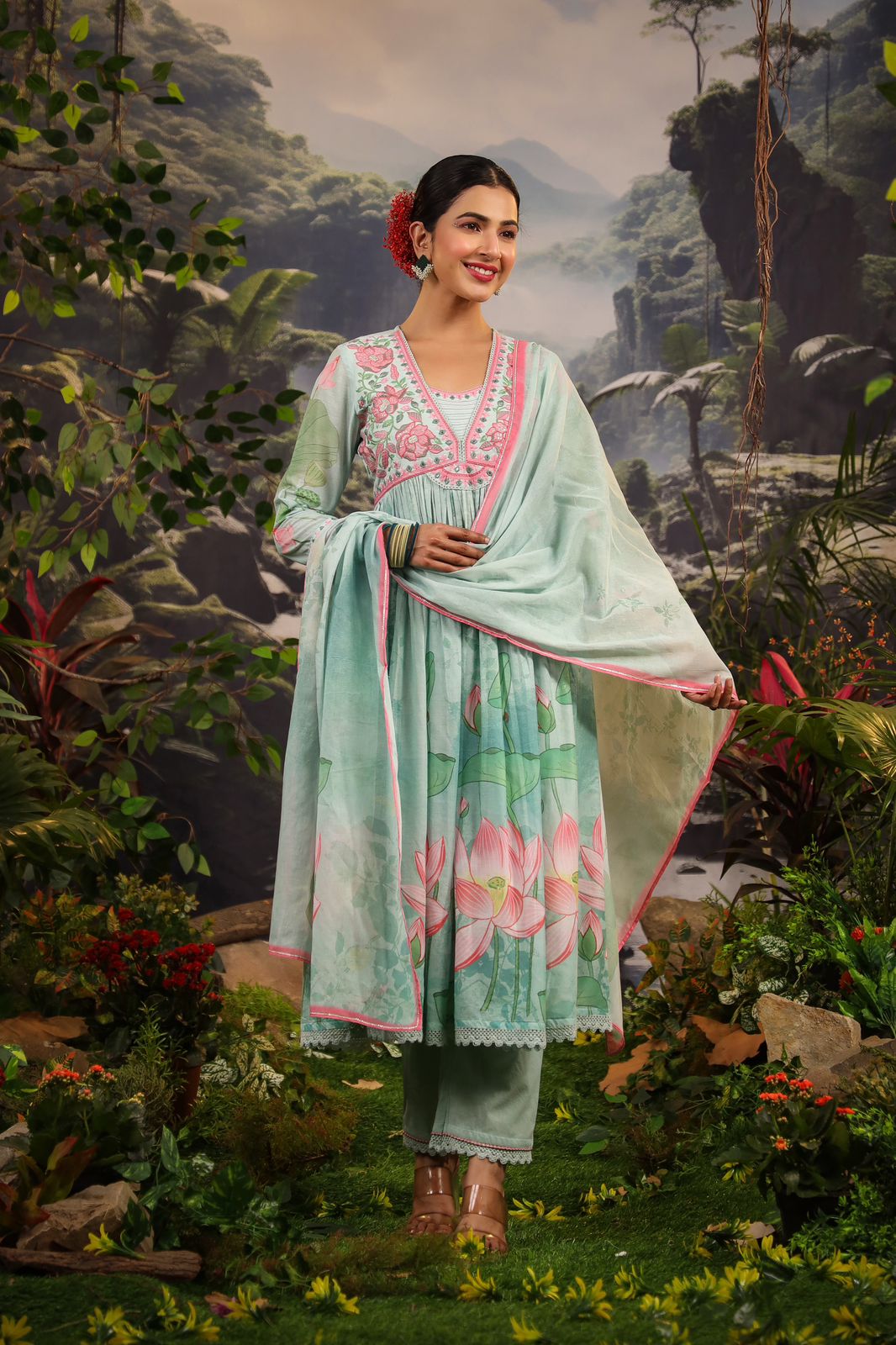 Alia Cut Embroidered & Floral Printed Kurta With Pant & Dupatta Luxury Premium, Multicolor - Hiral Fashion | Grocsy
