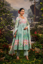 Alia Cut Embroidered & Floral Printed Kurta With Pant & Dupatta Luxury Premium, Multicolor - Hiral Fashion | Grocsy