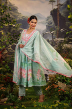 Alia Cut Embroidered & Floral Printed Kurta With Pant & Dupatta Luxury Premium, Multicolor - Hiral Fashion | Grocsy