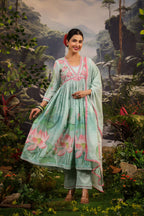 Alia Cut Embroidered & Floral Printed Kurta With Pant & Dupatta Luxury Premium, Multicolor - Hiral Fashion | Grocsy