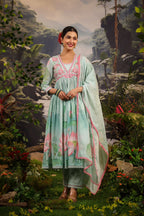 Alia Cut Embroidered & Floral Printed Kurta With Pant & Dupatta Luxury Premium, Multicolor - Hiral Fashion | Grocsy