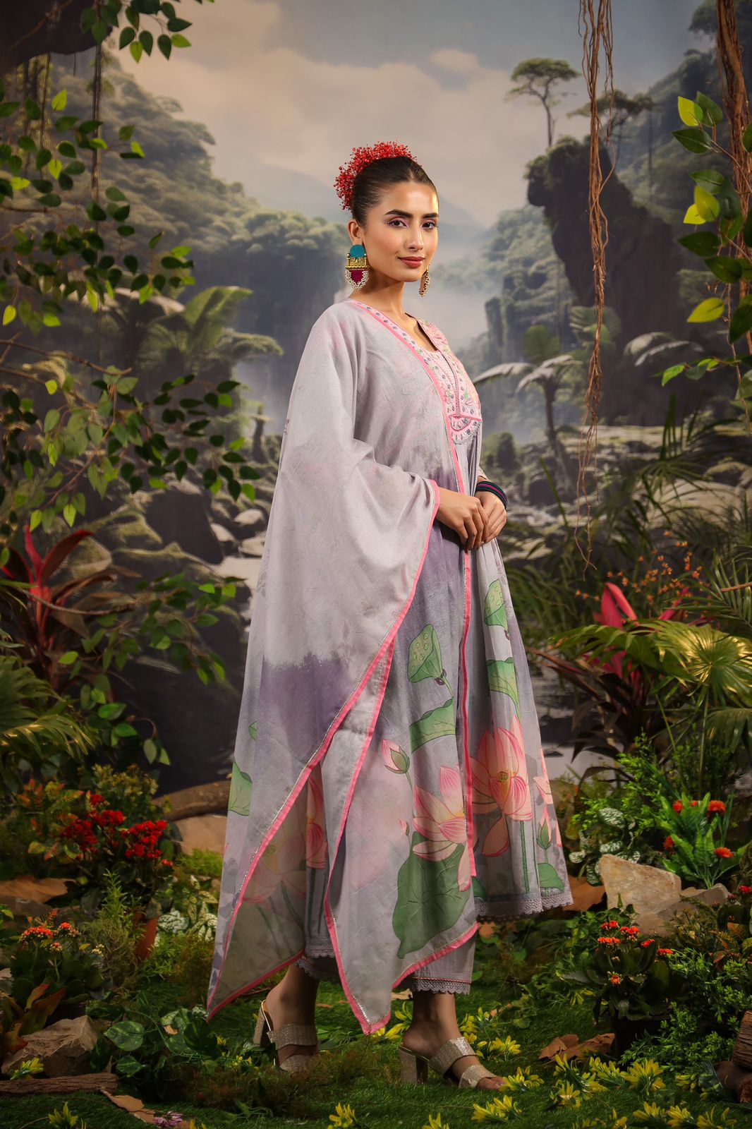 Alia Cut Embroidered & Floral Printed Kurta With Pant & Dupatta Luxury Premium, Multicolor - Hiral Fashion | Grocsy