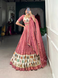 Lorenvalley Peach Premium Pure Shimmer Pure Shimmer Lehenga Choli | Grocsy