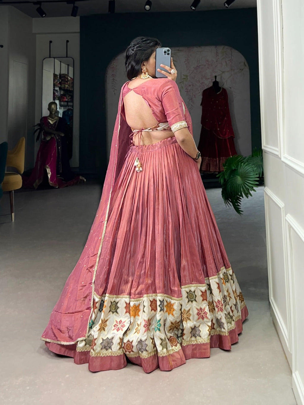 Lorenvalley Peach Premium Pure Shimmer Pure Shimmer Lehenga Choli | Grocsy