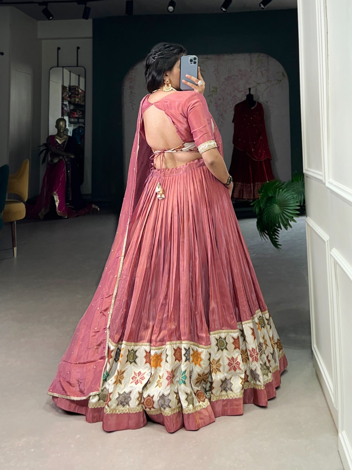 Lorenvalley Peach Premium Pure Shimmer Pure Shimmer Lehenga Choli | Grocsy