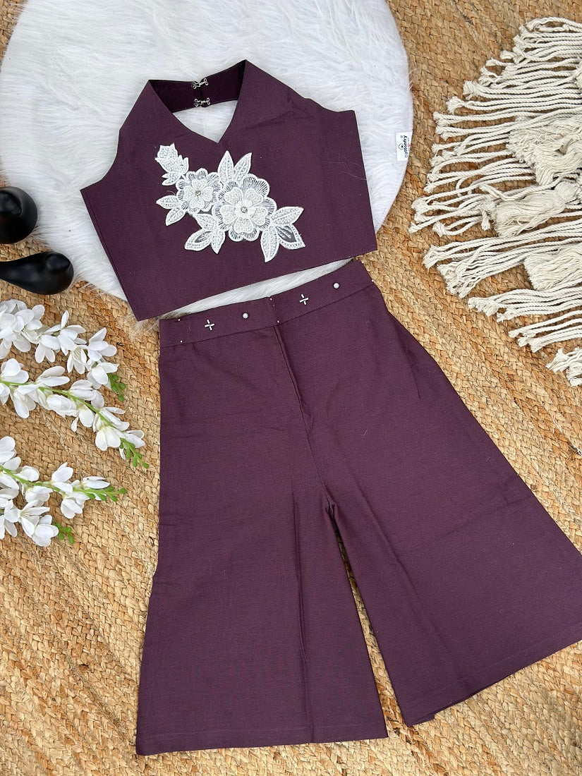 Evanik Brown Pure Khadi Cotton With Patch Work Kids Summer Co-Ord Set | Grocsy