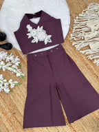 Evanik Brown Pure Khadi Cotton With Patch Work Kids Summer Co-Ord Set | Grocsy